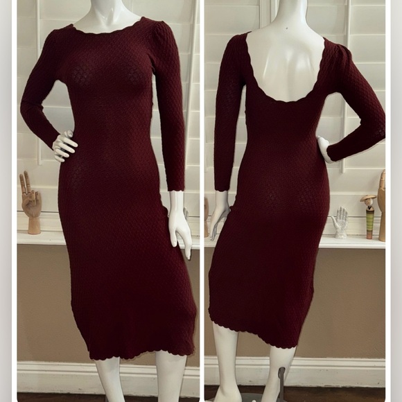 Sezane Thalia Knit Midi Dress Mahogany